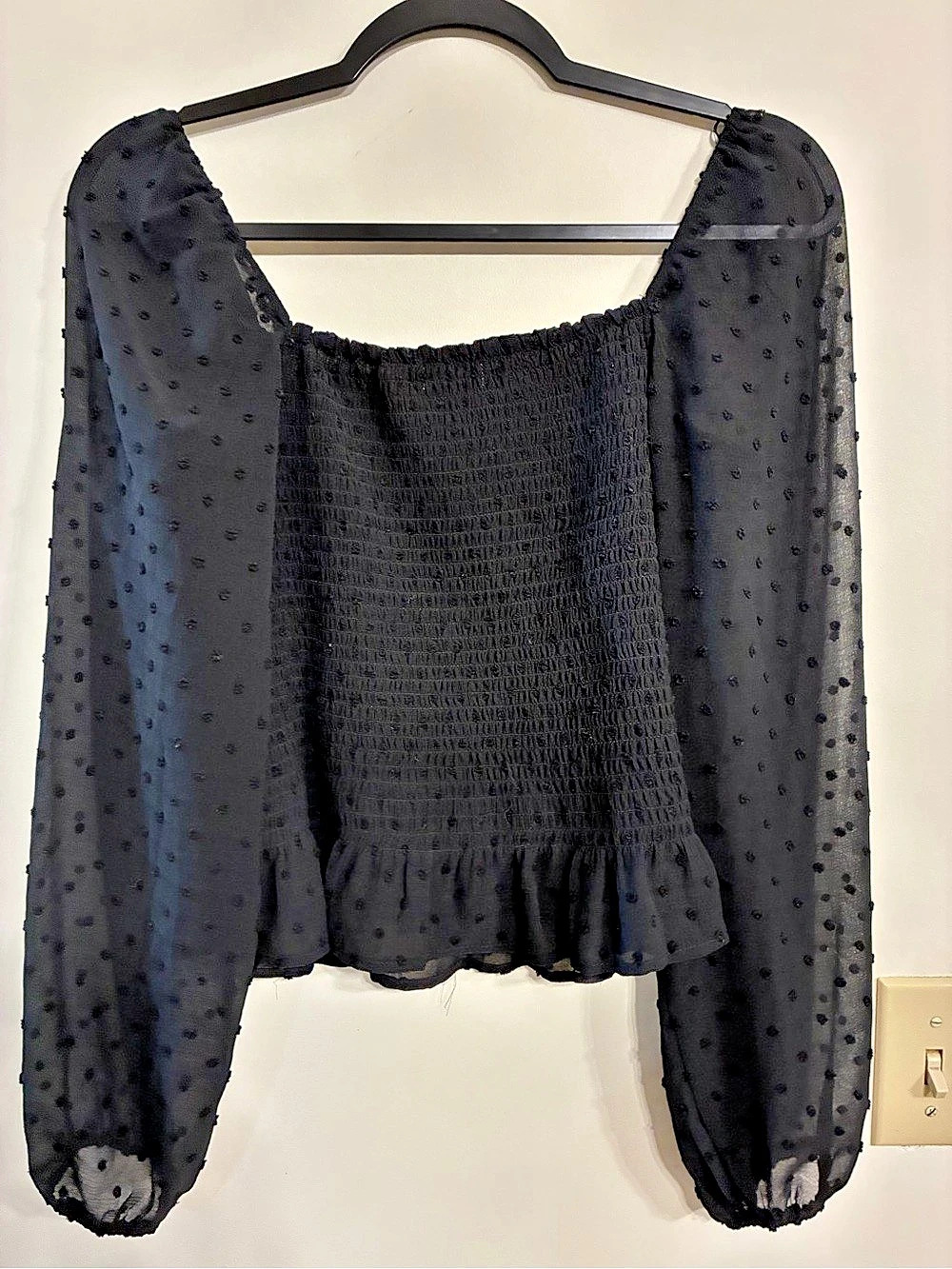 Lush Black Polka Dot Blouse Size Medium Like New